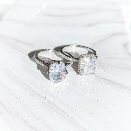 SILVER OR GOLD RADIANT RECTANGLE CUT DIAMOND RING