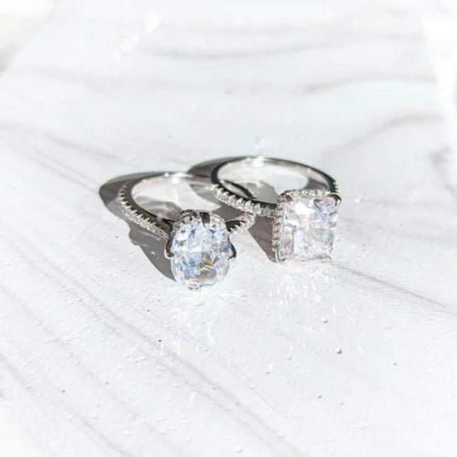 SILVER OR GOLD RADIANT RECTANGLE CUT DIAMOND RING