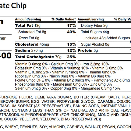 OCD OG Chocolate Chip Nutrition Facts