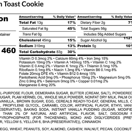 ocd cinnamon toast cookie nutrition facts