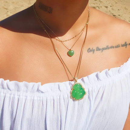GOGO LUSH GENUINE GREEN JADE BUDDHA NECKLACE