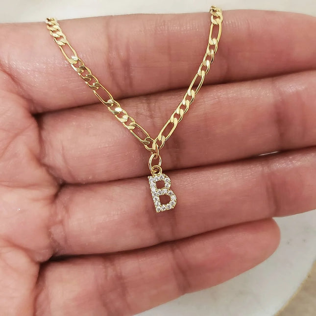 GOLD FIGARO DIAMOND INITIAL NECKLACE letter B