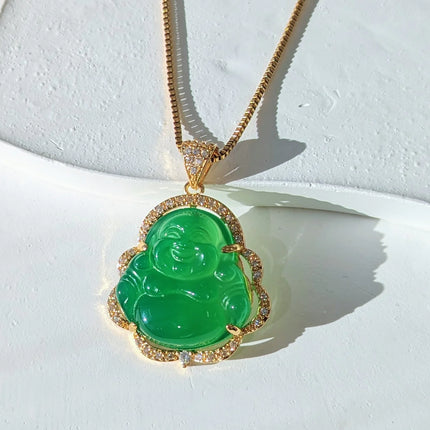 GOGO LUSH GENUINE GREEN JADE BUDDHA NECKLACE