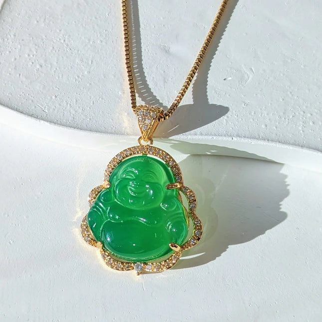 GOGO LUSH GENUINE GREEN JADE BUDDHA NECKLACE