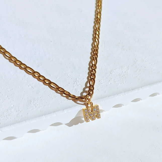 GOLD FIGARO DIAMOND INITIAL NECKLACE