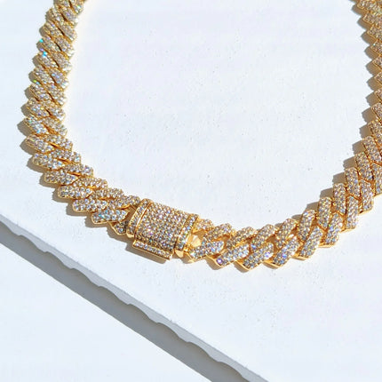GOGO LUSH GOLD ICED OUT RAISED CUBAN LINK NECKLACE stainless steel 18K gold